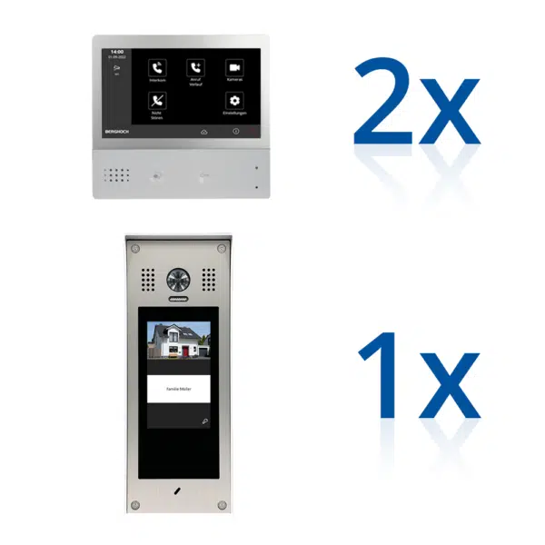 BERGHOCH | Hybrid IP 2-Draht | IP Türsprechanlage | B-TS100 Aufputz | Set I 2x Innenmonitor