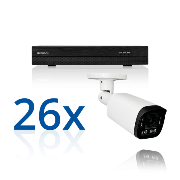 BERGHOCH | 26x 4K 8MP Auto-Zoom Kamera Set mit Ton + Mikro | Aussen | Weiss