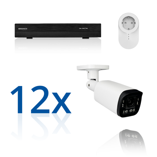 BERGHOCH | 12x 4K 8MP Pro Auto-Zoom Kabellos Set | Aussen | Weiss