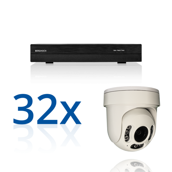 BERGHOCH | 32x 4K 8MP Auto-Zoom Kamera Set mit Mikrofon | Dome Dome PTZ Ultra | Weiss